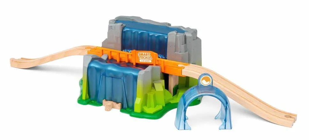 BRIO World 33978 Smart Tech Sound Waterfall Tunnel - Interaktywny dodatek do drewnianego pociągu - Zalecane od 3 lat