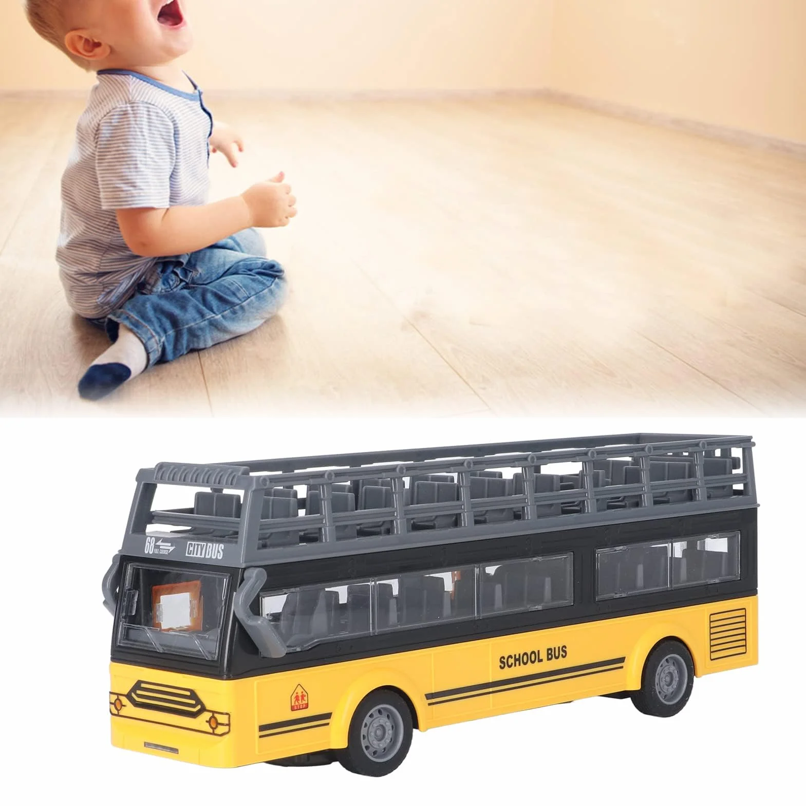 Zdalnie Sterowany Autobus Piętrowy, Drobne Szczegóły 4-kanałowy Autobus RC Bezpieczne Otwieranie Drzwi do Zabawek (QH204 7 Autobus szkolny)
