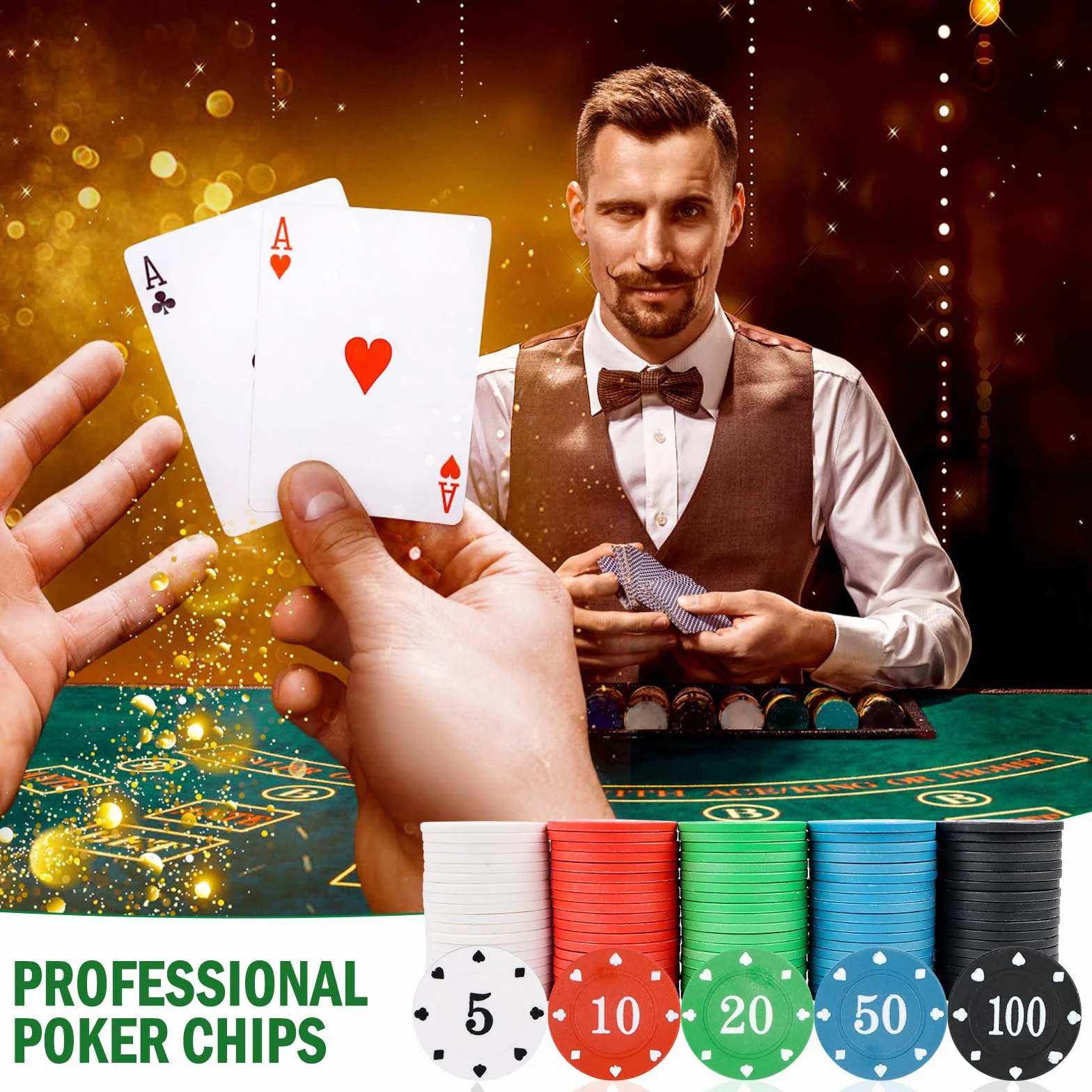 MplehDa Profesjonalne Żetony do Pokera - 100 Sztuk do Gry w Blackjacka i Kasynowego
