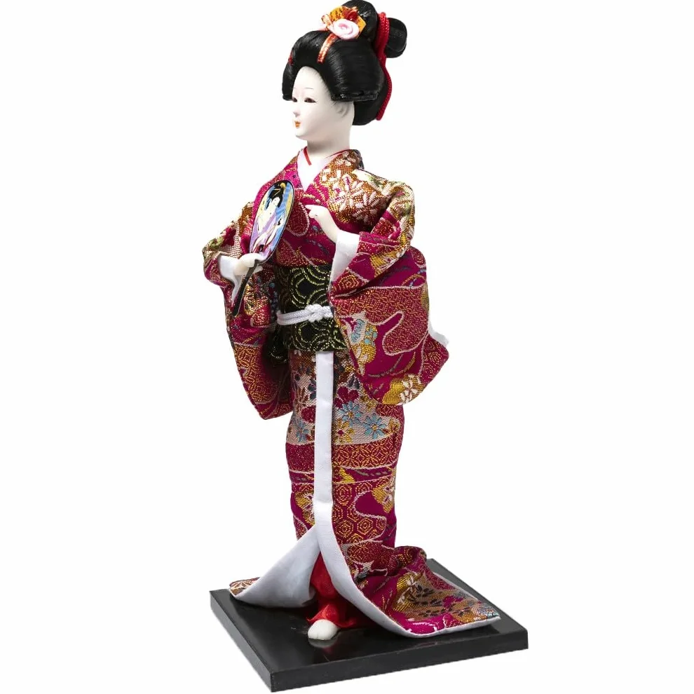 lachineuse - Japońska lalka kimono fuksja - tradycyjna azjatycka lalka 31 cm - japońska dekoracja salonu - figurka gejszy - rzemiosło - Home Deco Asia Japonia