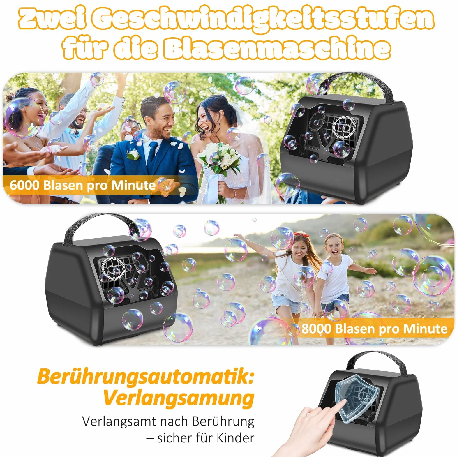 Yabtf Automatyczna maszyna do robienia bąbelków 8000 +/min, z baterią 1800 mA, elektryczna zabawka do robienia bąbelków dla dzieci, na wesele, urodziny, festiwal, imprezę, kolor czarny