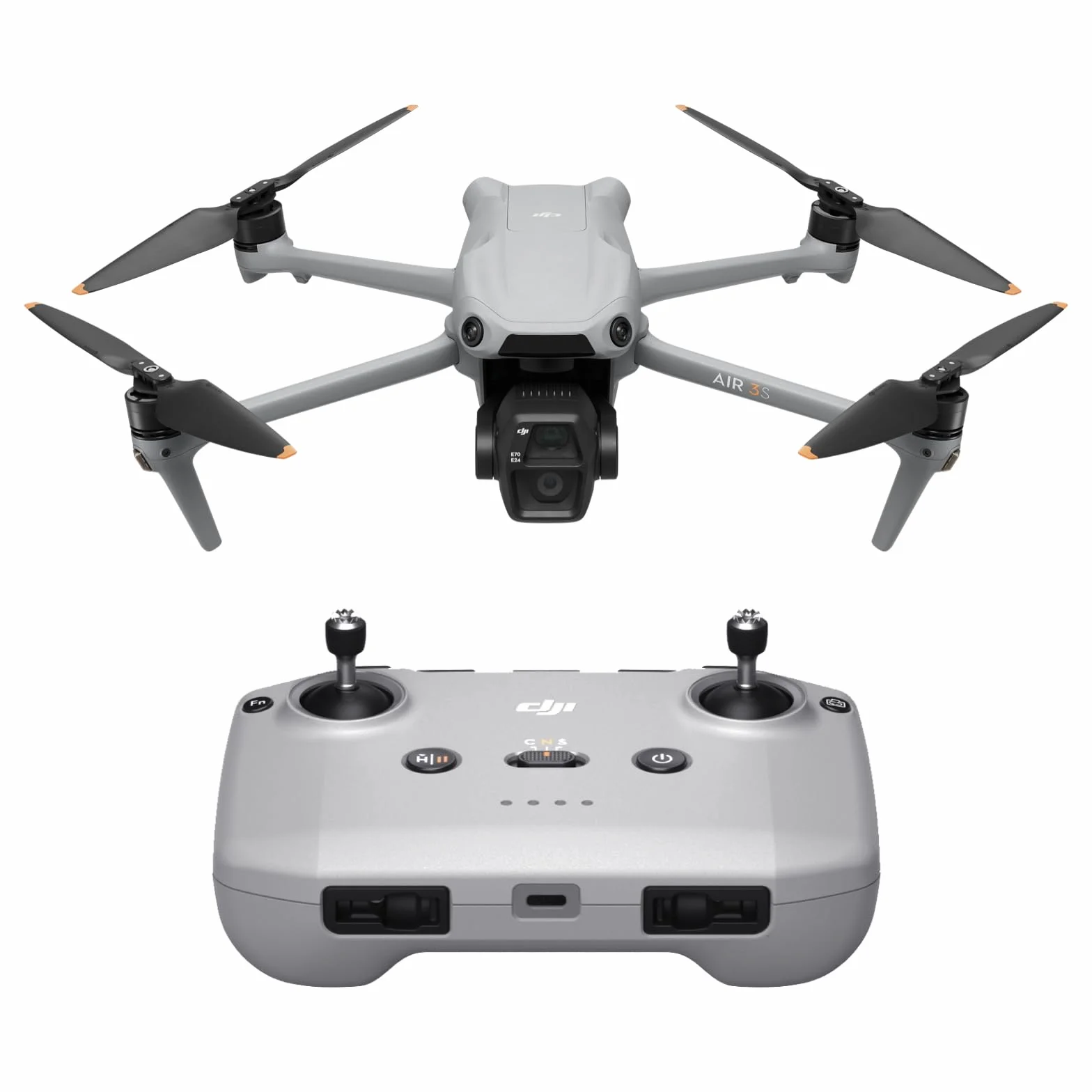 DJI Air 3S (RC-N3), dron z kamerą 4K, dron z dwoma kamerami, z szerokokątna 1-calową CMOS, wideo 4K/60 kl./s HDR z 14 st. rozpiętości tonalnej, 45 min maksymalnego czasu lotu, zasięg transmisji 20 km