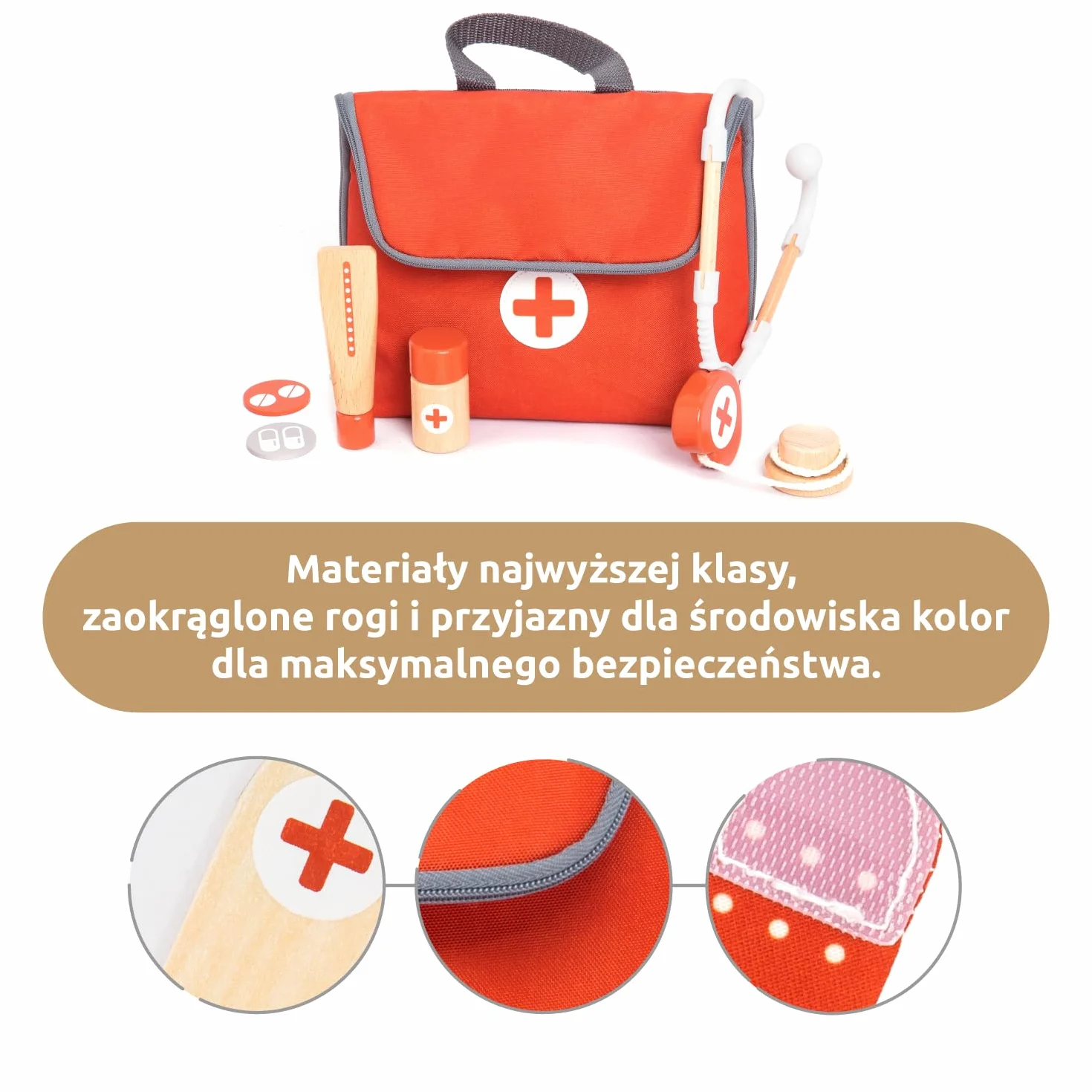 UMU® Mini walizka lekarska dla dzieci, zestaw do zabawy z drewna ze stetoskopem i ciśnieniomierzem, 14-częściowy zestaw medyczny