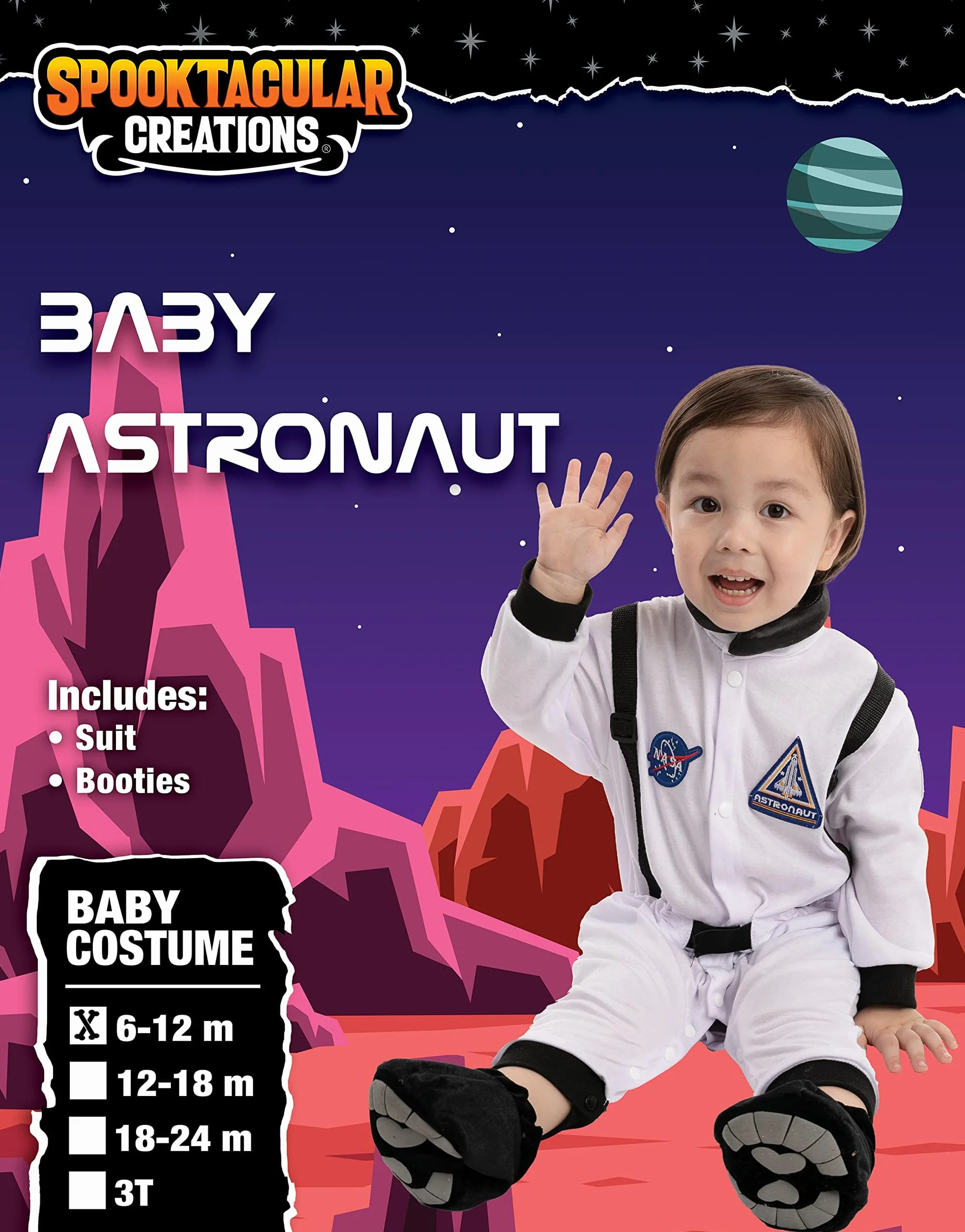 Spooktacular Creations Baby Unisex NASA Jr. kostium astronauty, biały, rozmiar S (6-12 miesięcy)