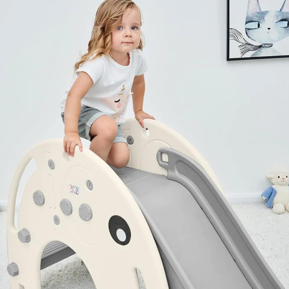 Baby Vivo Zjeżdżalnia dla dzieci, zjeżdżalnia ogrodowa dla małych dzieci, tworzywo sztuczne, słoń, zaokrąglone narożniki i krawędzie, do użytku wewnątrz i na zewnątrz, szaro-biała