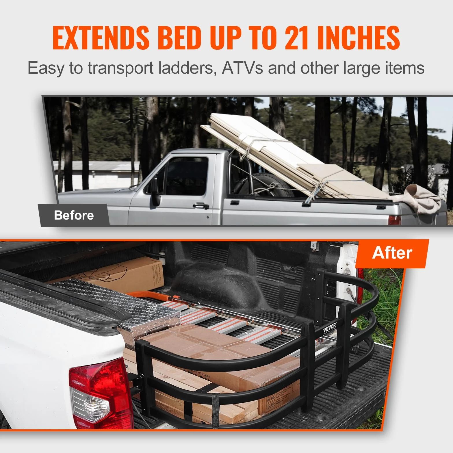VEVOR Przedłużacz łóżka ciężarówki, aluminiowy wysuwany przedłużacz klapy bagażnika, 141-172 cm, wymagane wiercenie, Ford Super Duty, Dodge Ram 1500/2500/3500, Toyota Tundra, Nissan Titan, Chevrolet