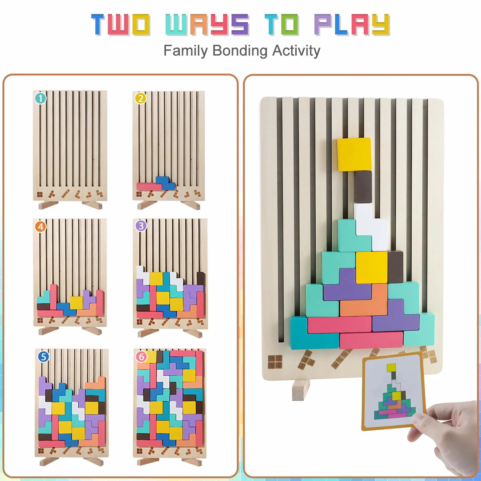 Montessori drewniane puzzle wtykowe, 42 części i 10 kart, zabawka geometryczna gra przyporządkująca, edukacyjny STEM, prezent edukacyjny dla dzieci od 3+, gra logiczna do logicznego myślenia