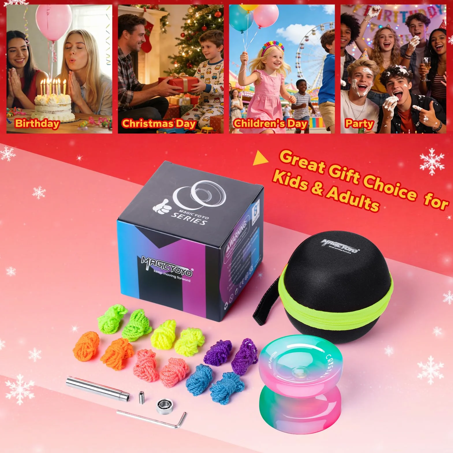MAGICYOYO JoJo K2, Crystal Yoyo dla dzieci, Dual Purpose YoYo dla początkujących i profesjonalistów, responsywna/nieresponsywna sztuczka JoJo z 12 strunami, narzędzie do przechowywania i pudełko na