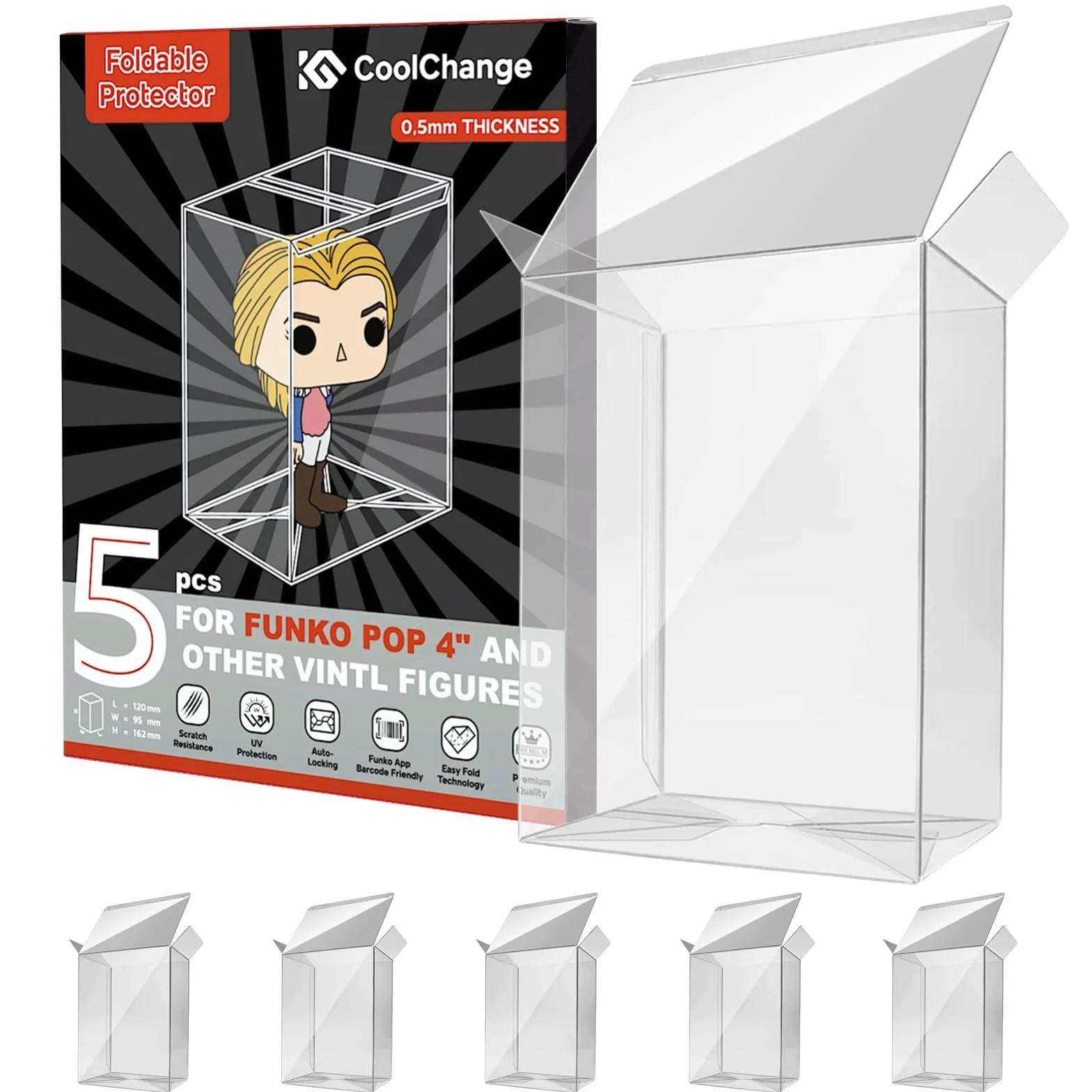 CoolChange Etui ochronne 0,5 mm kompatybilne z Funko POP! | Etui ochronne do opakowania Pop 10.2 cm | Ochraniacz na figurkę | 5 sztuk