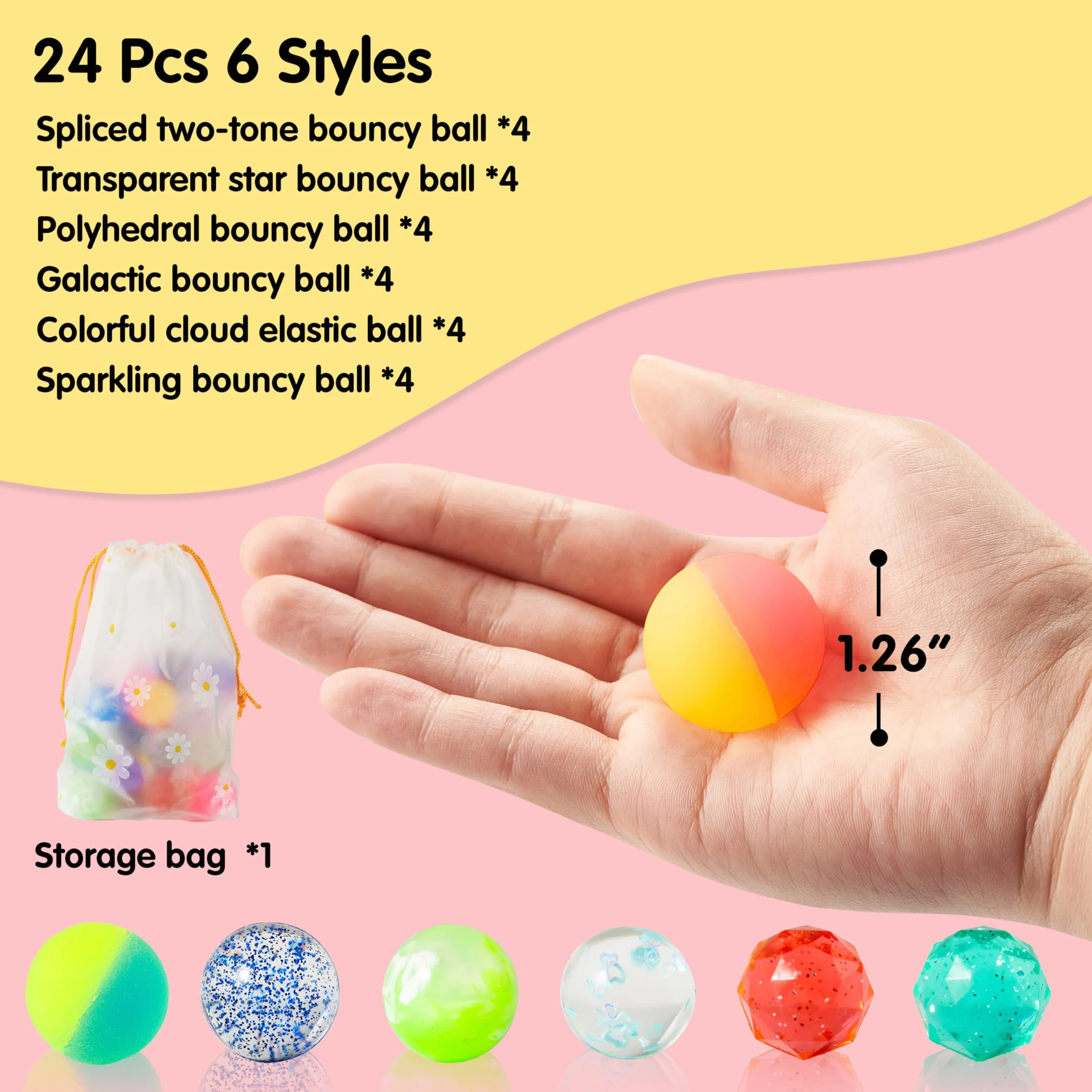 JOYIN Flummy wypełniacze 32 mm, 24 szt., kosmiczny wzór, torebki imprezowe, pończochy, prezent urodzinowy, nagroda szkolna