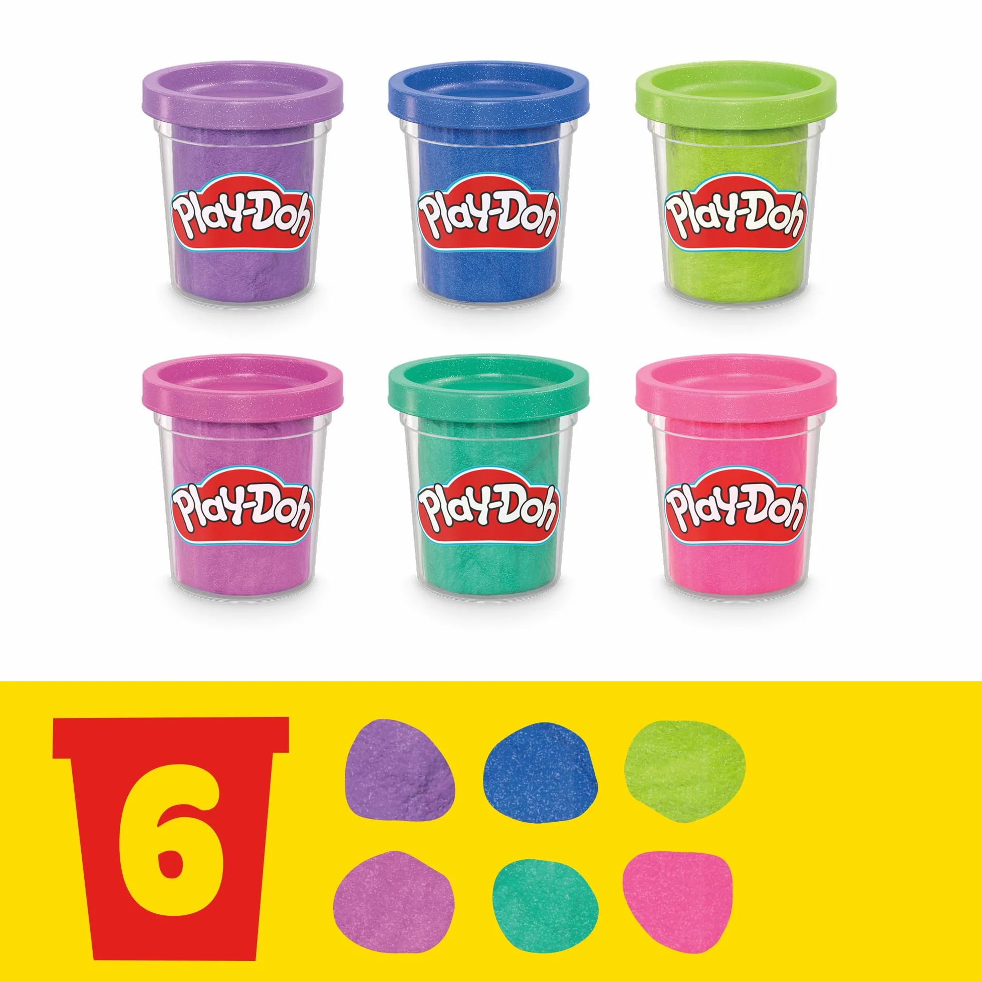 Play-Doh Sześciopak z kolekcją błyszczącej ciastoliny Play-Doh, plastyczne zabawy dla dzieci