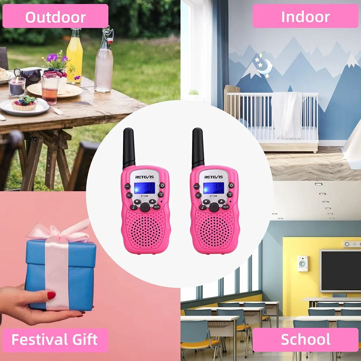 Retevis RT388 Walkie Talkie dla Dzieci PMR446 8 Kanałów Różowy dla Dziewczynek - Latarka VOX Zabawki Prezenty Pisanki (Różowe, 1 Para)